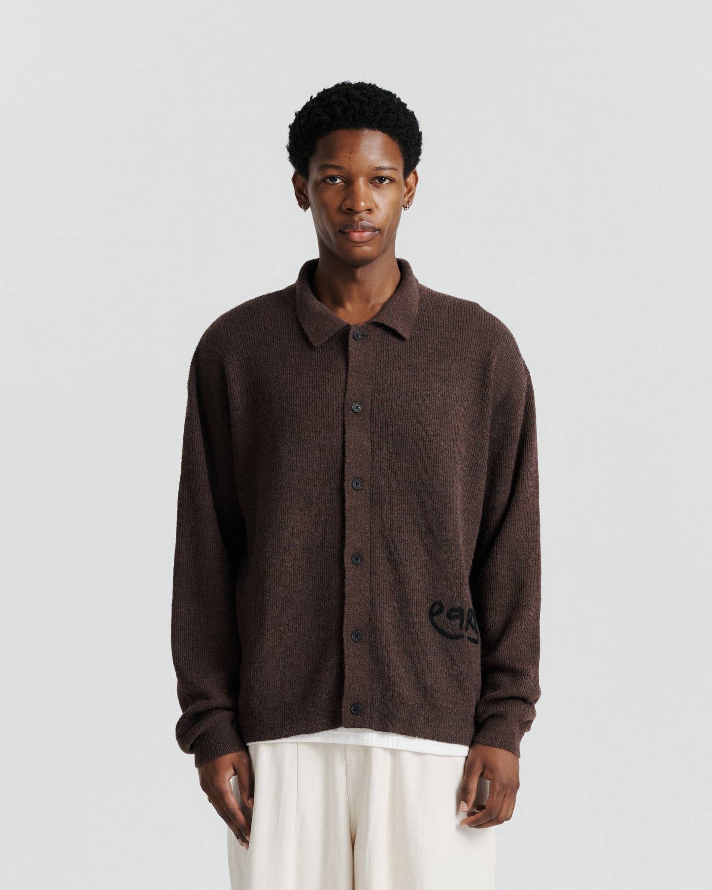 Knit Shirt Cardigan - Chocolate