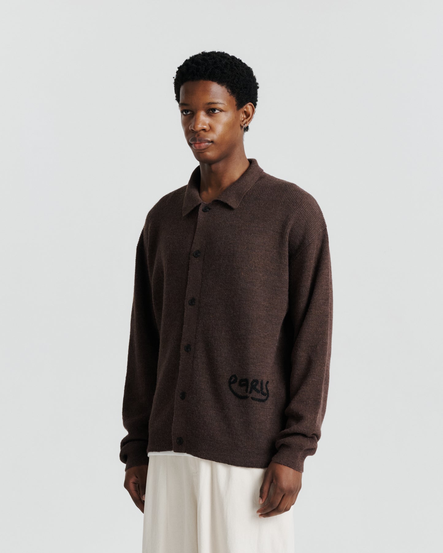 Knit Shirt Cardigan - Chocolate