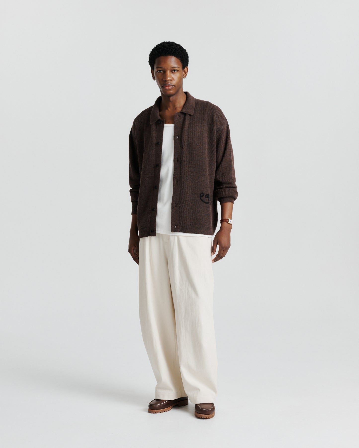 Knit Shirt Cardigan - Chocolate