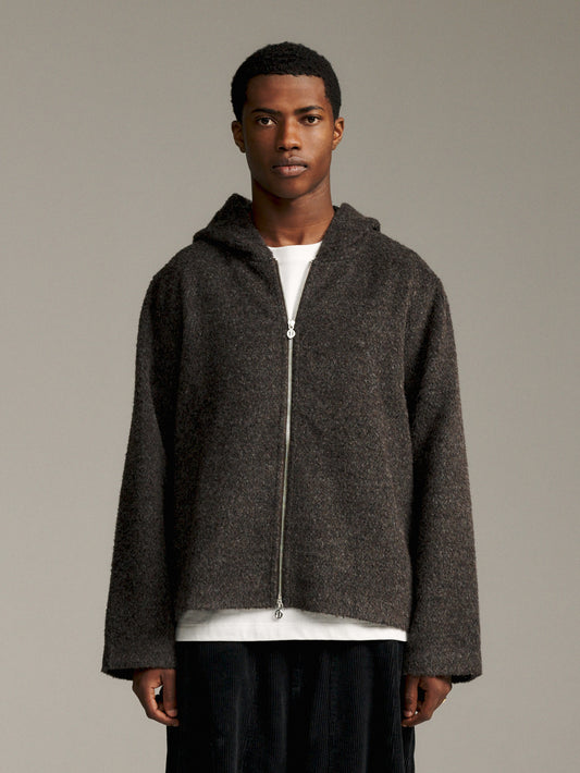 Furry Zip Hood - Brown