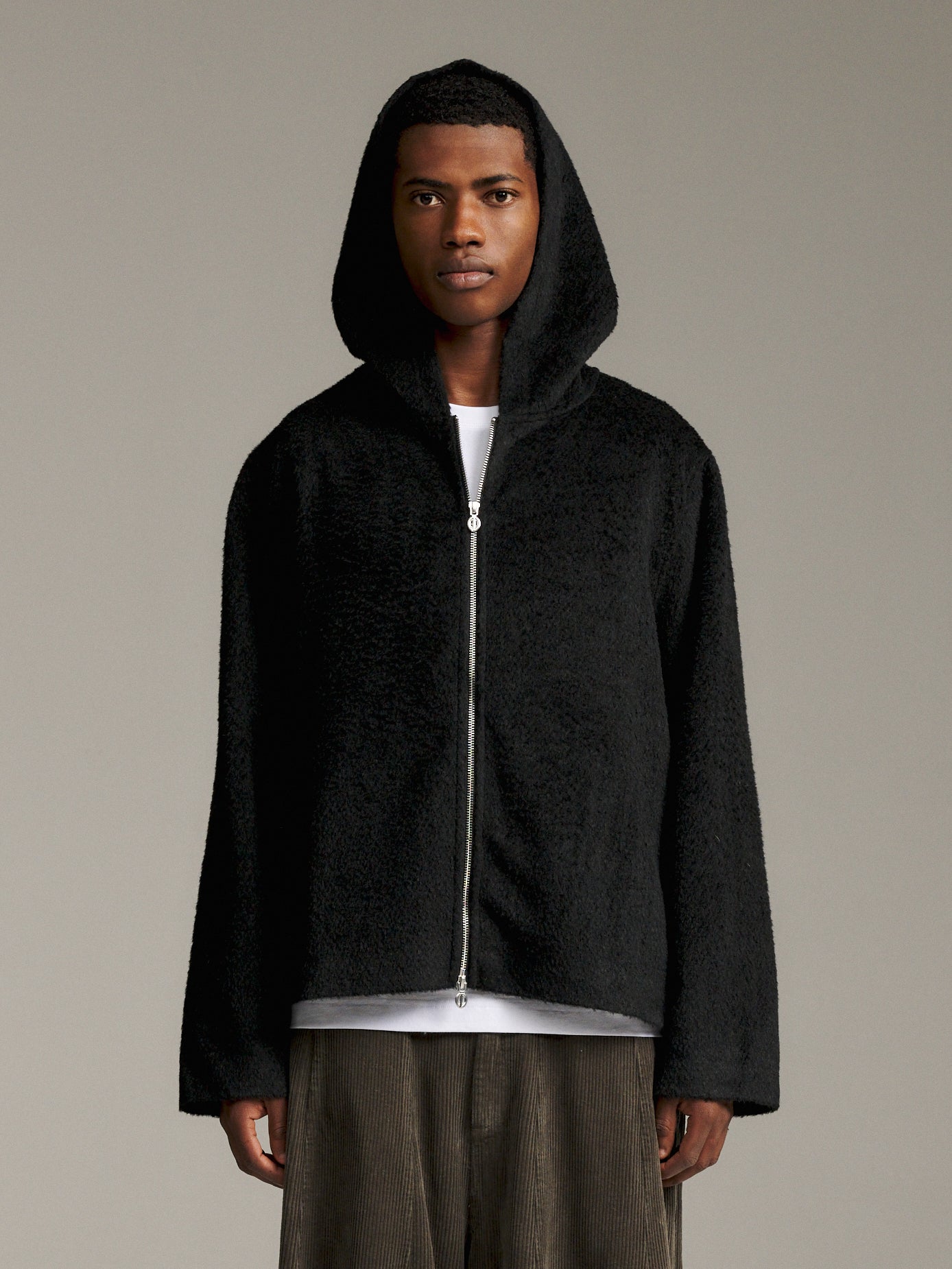 Furry Zip Hood - Black