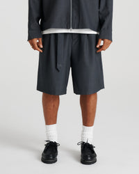 Twin Pleat Wool Short - Charcoal