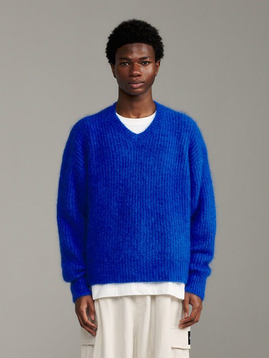 V-Neck Mohair Knit - Cobalt