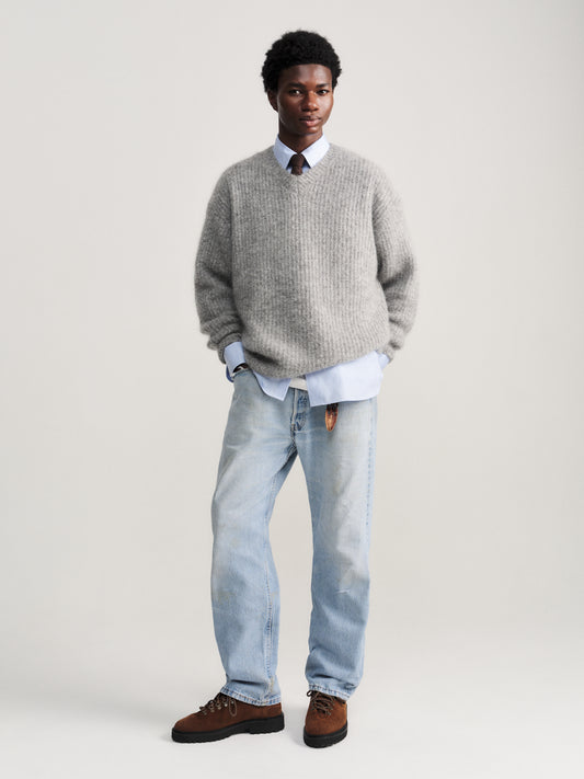 V-Neck Mohair Knit - Grey Marle