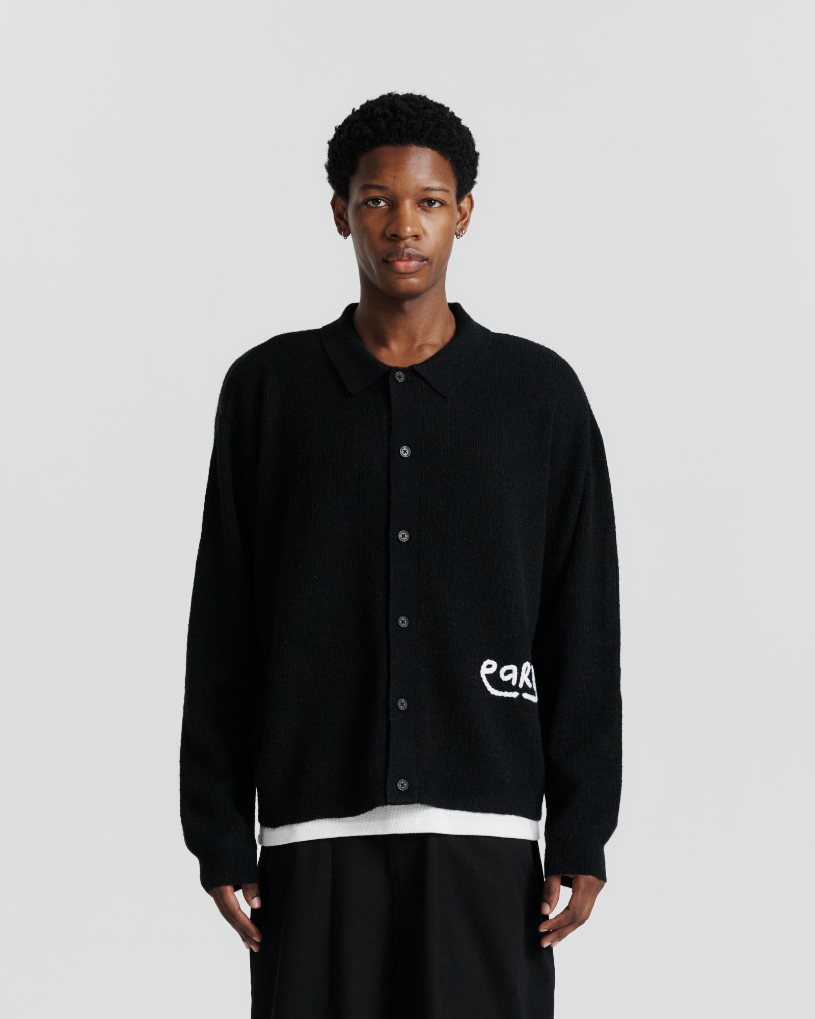 Knit Shirt Cardigan - Black