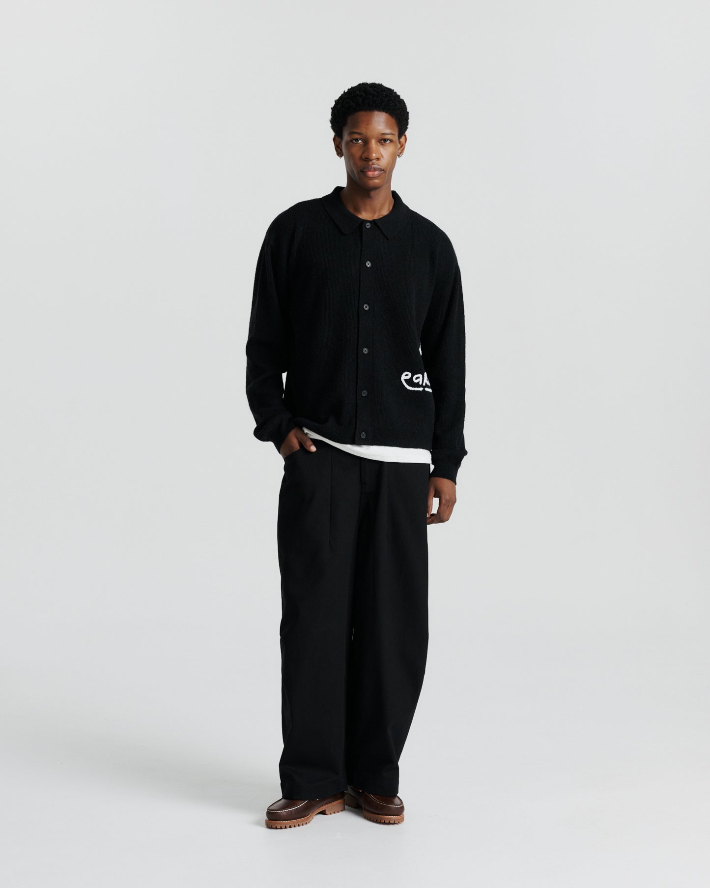 Knit Shirt Cardigan - Black