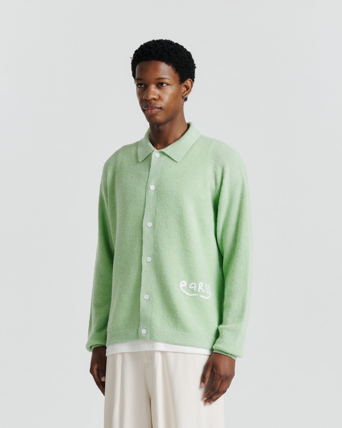 Knit Shirt Cardigan - Lime