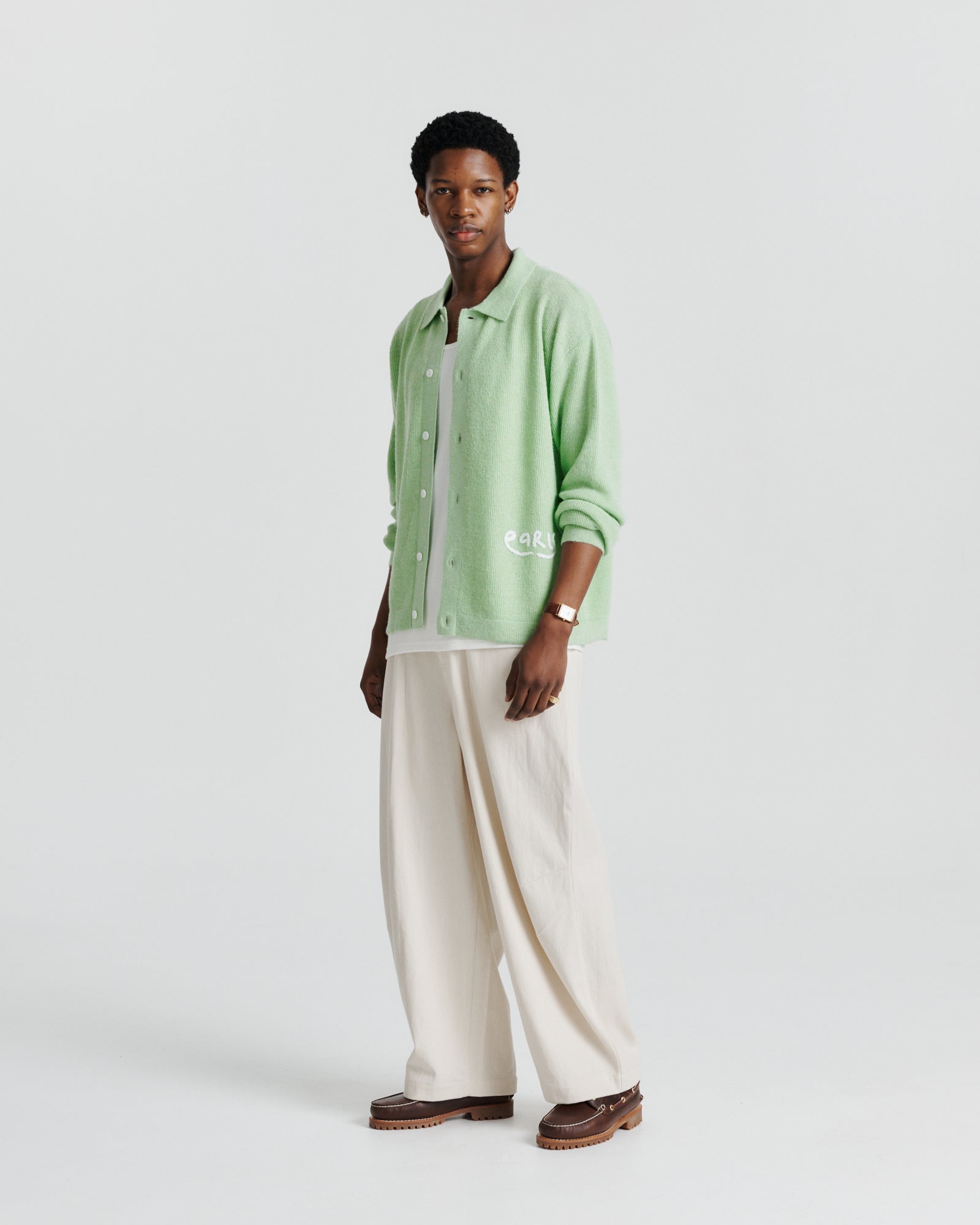 Knit Shirt Cardigan - Lime