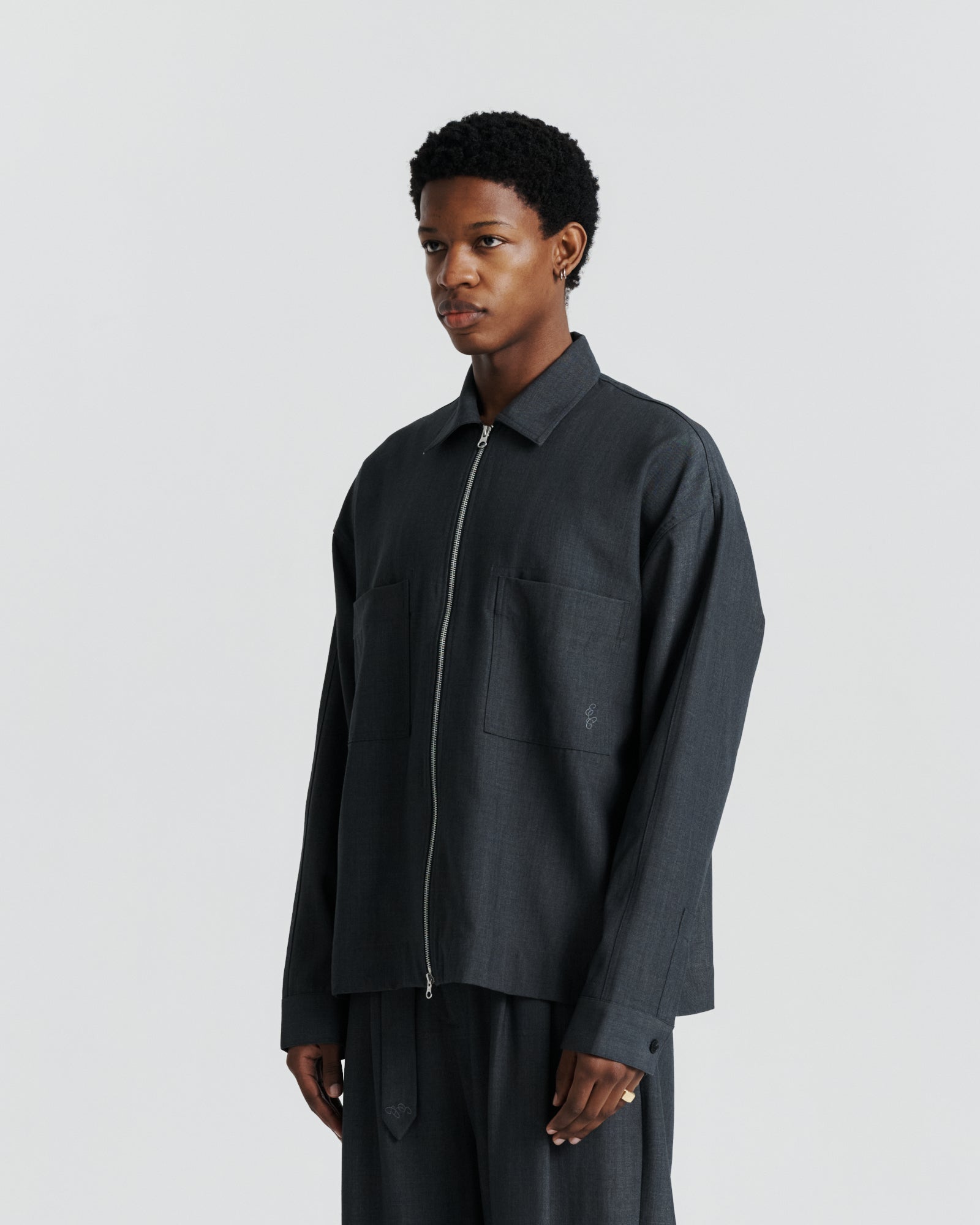 Zip Wool Shirt - Charcoal