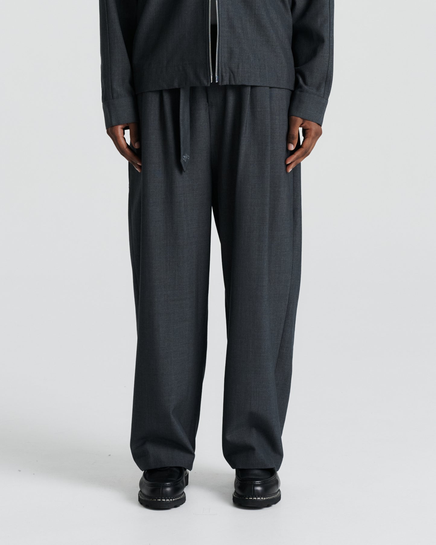 Twin Pleat Wool Trouser - Charcoal