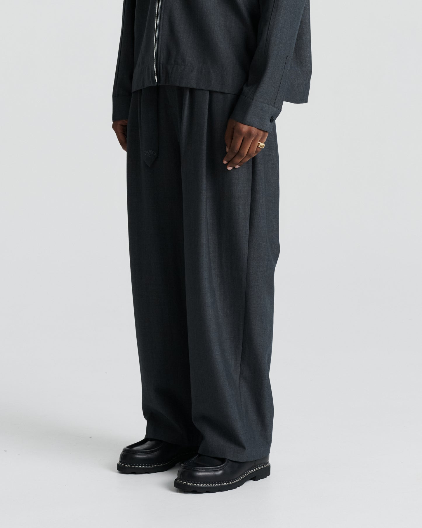 Twin Pleat Wool Trouser - Charcoal