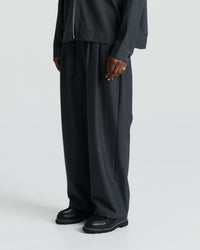 Twin Pleat Wool Trouser - Charcoal
