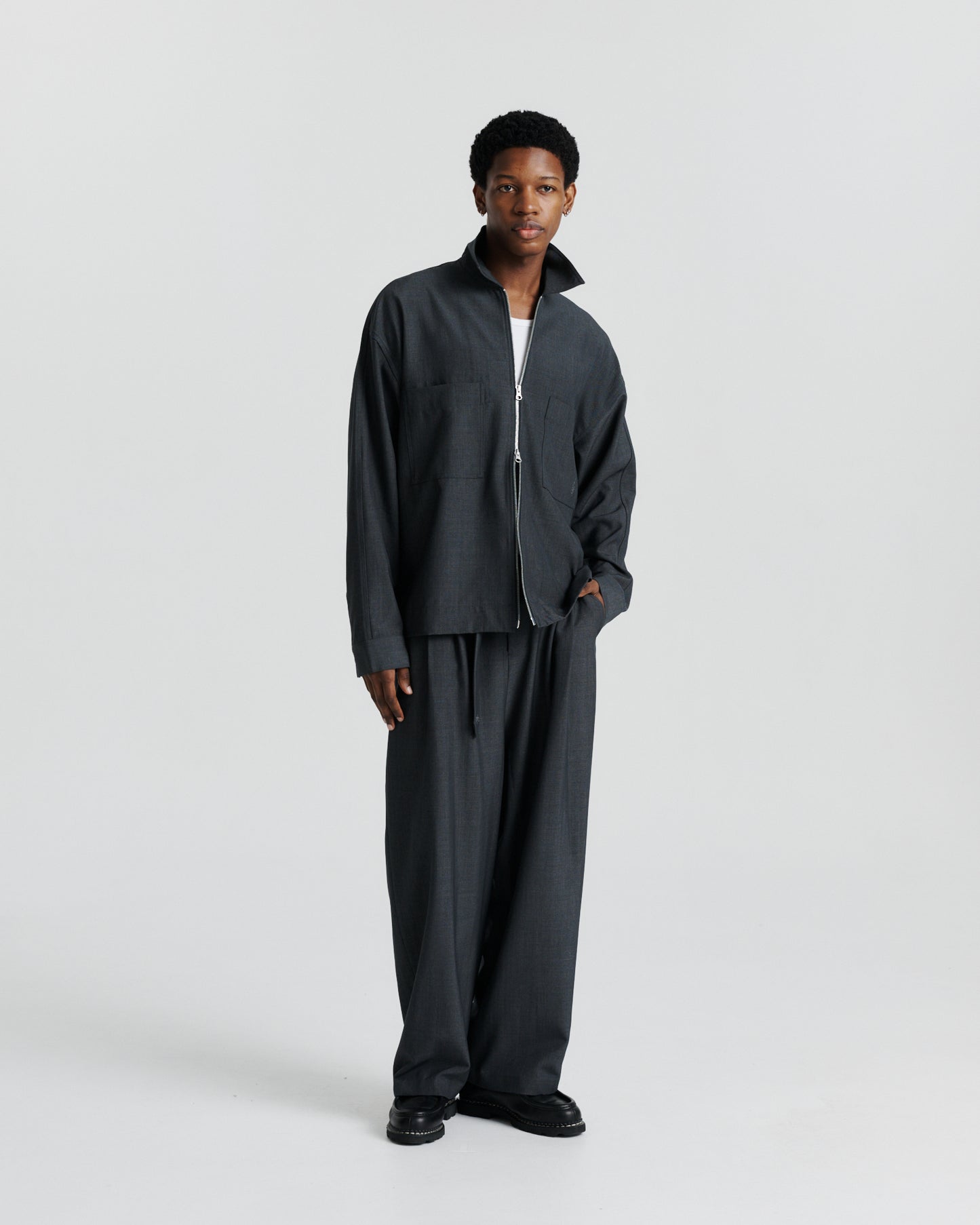 Twin Pleat Wool Trouser - Charcoal
