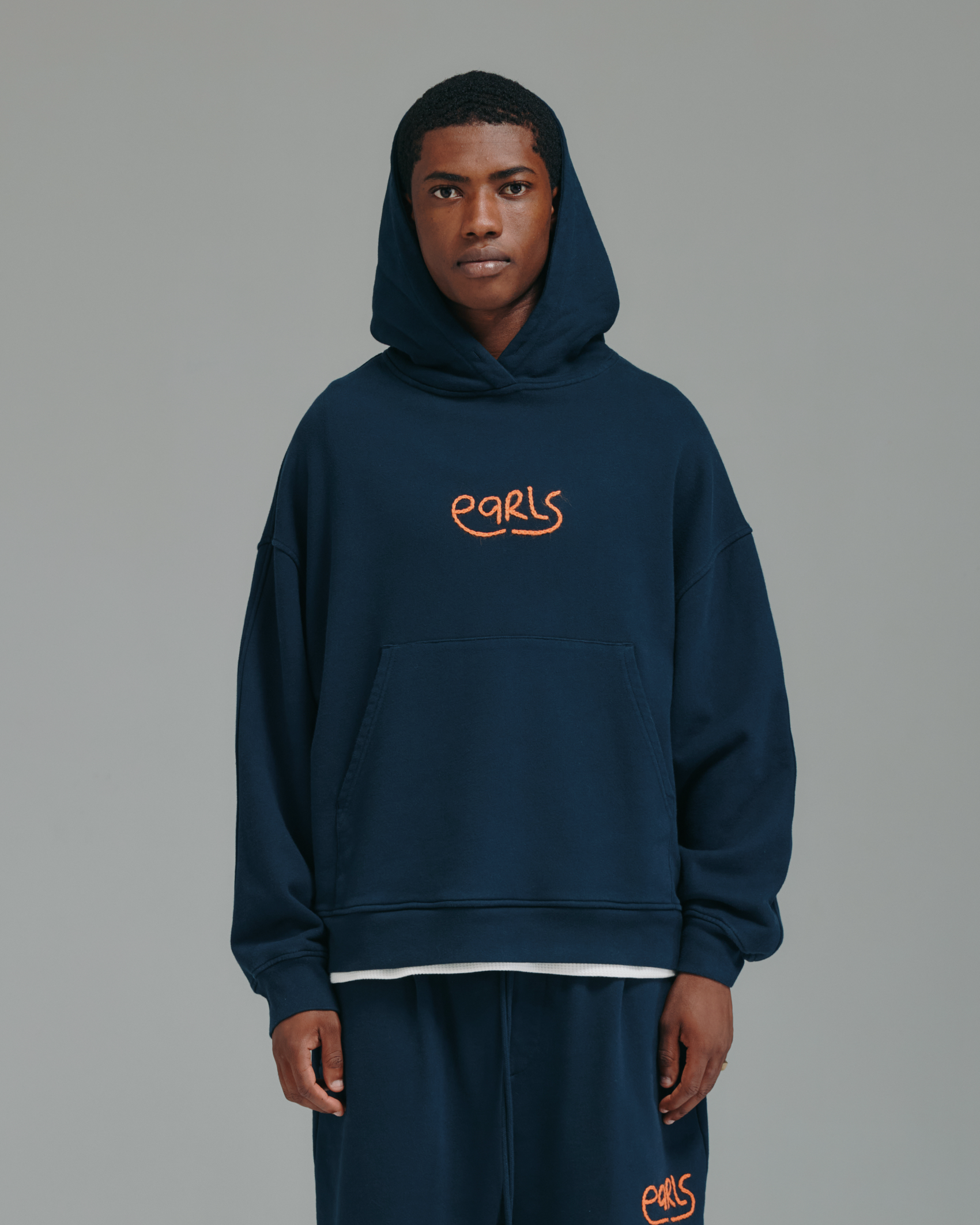 Thick Stitch Hood - Navy/Orange