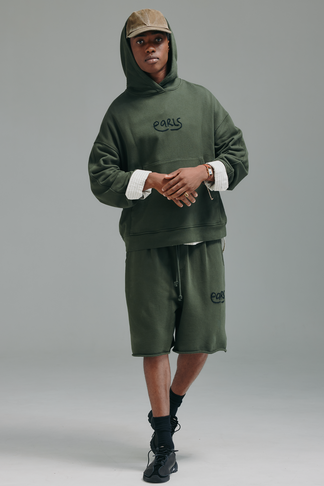 Thick Stitch Hood - Khaki/Black