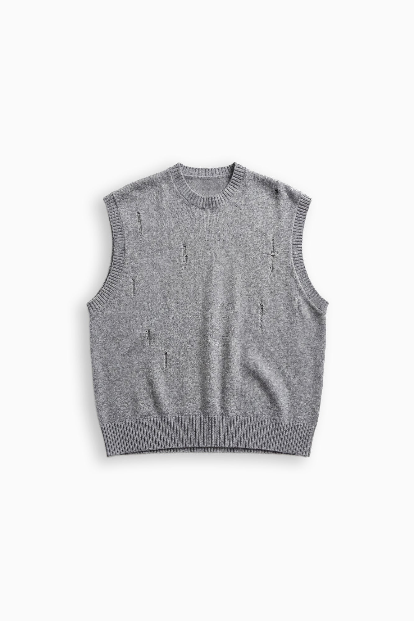 Distressed Knit Tank - Grey Marle
