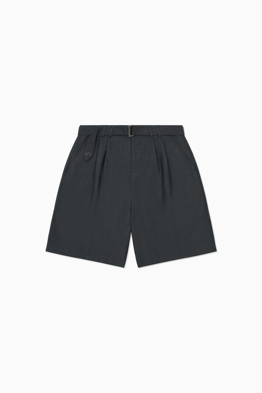 Twin Pleat Wool Short - Charcoal