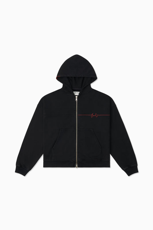 Thread Zip Hood - Off Black