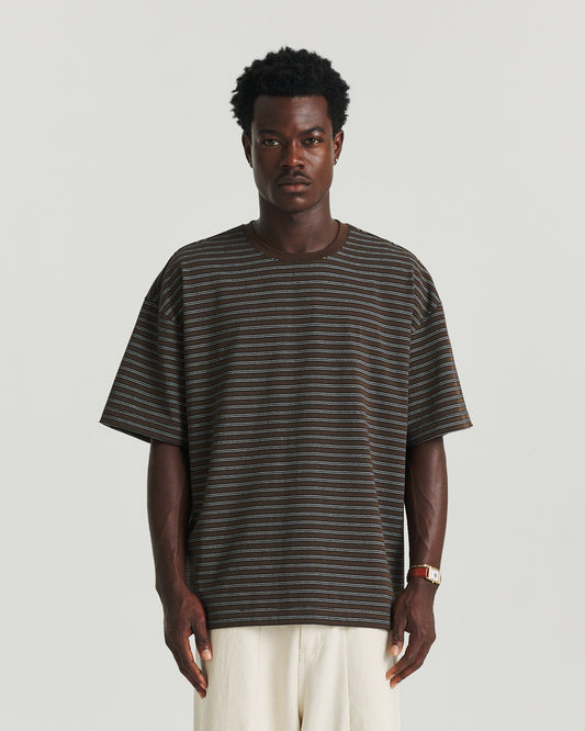 Stripe Block Tee - Brown