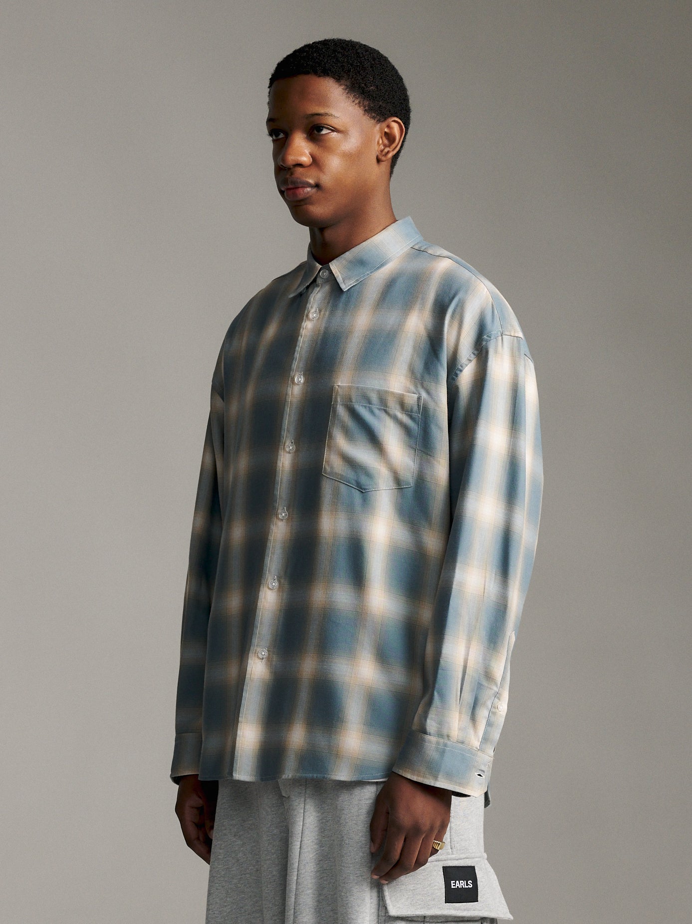 【新品】Subculture OMBRE COTTON CHECK SHIRT Ombre Check Shirt - Stone Blue – Earls Collection