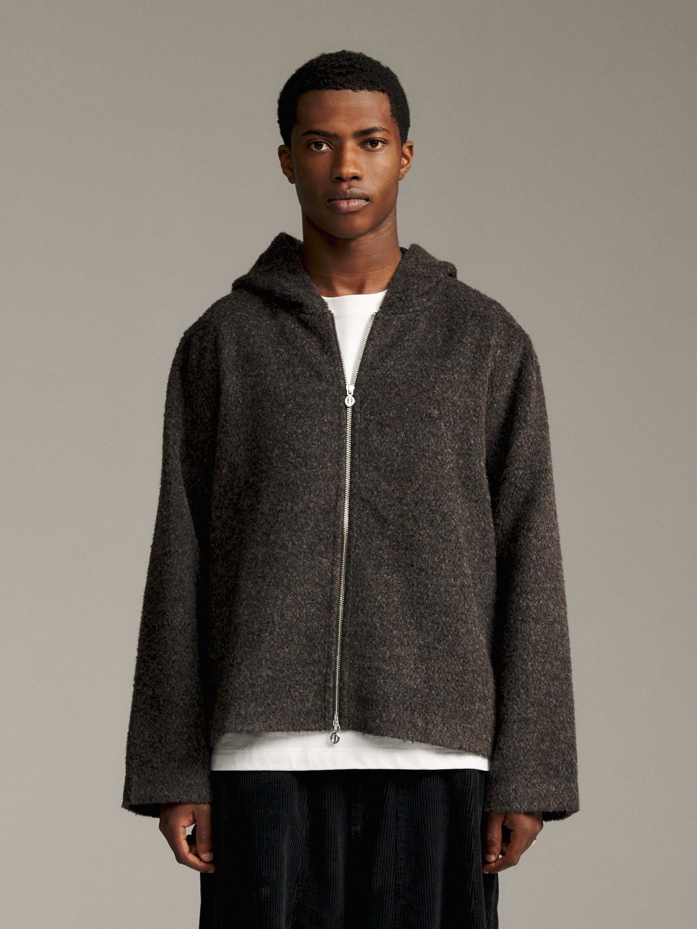 Furry Zip Hood - Brown