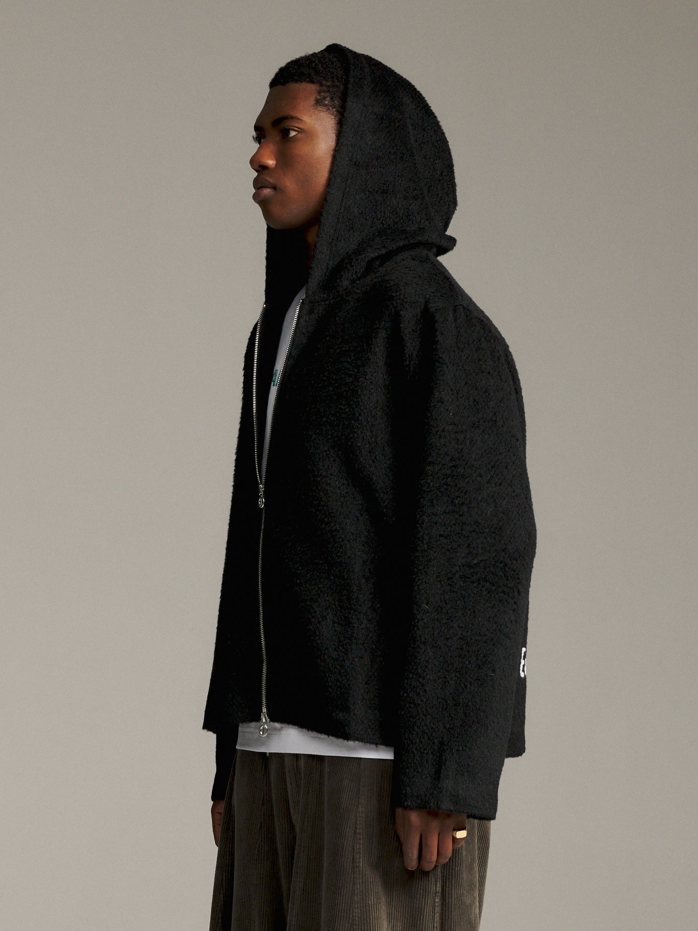 Furry Zip Hood - Black