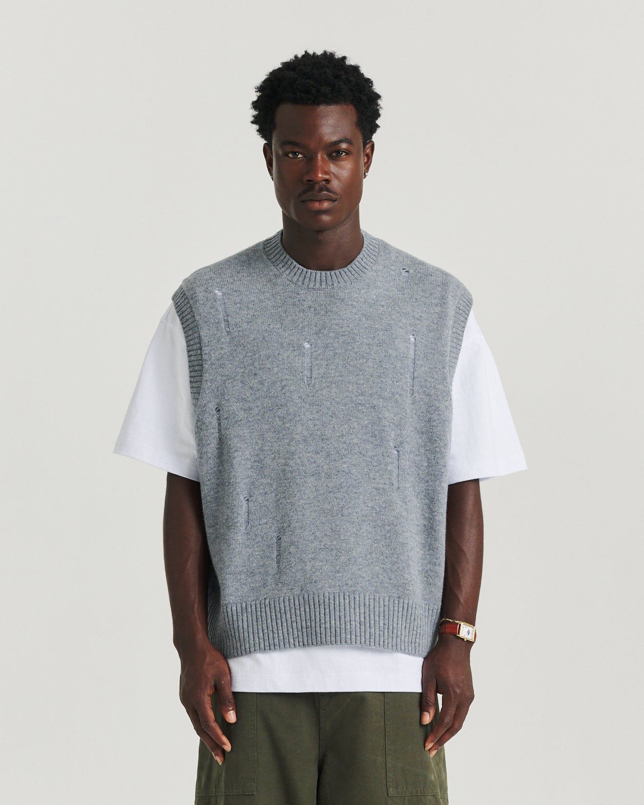 Distressed Knit Tank - Grey Marle