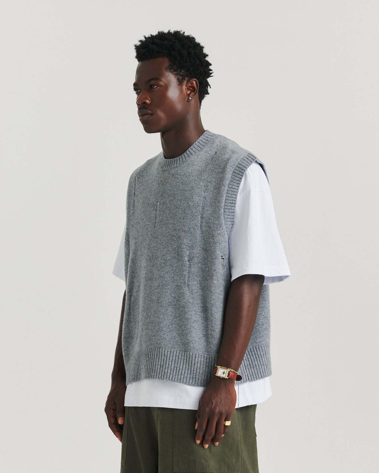 Distressed Knit Tank - Grey Marle