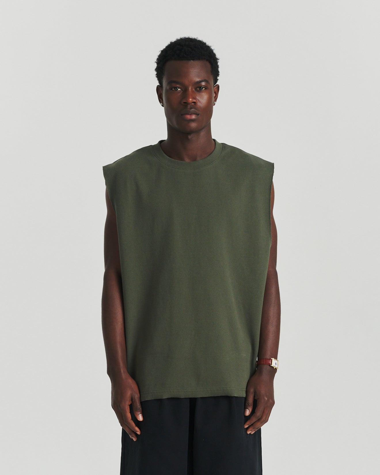 Distressed Rib Tank - Khaki