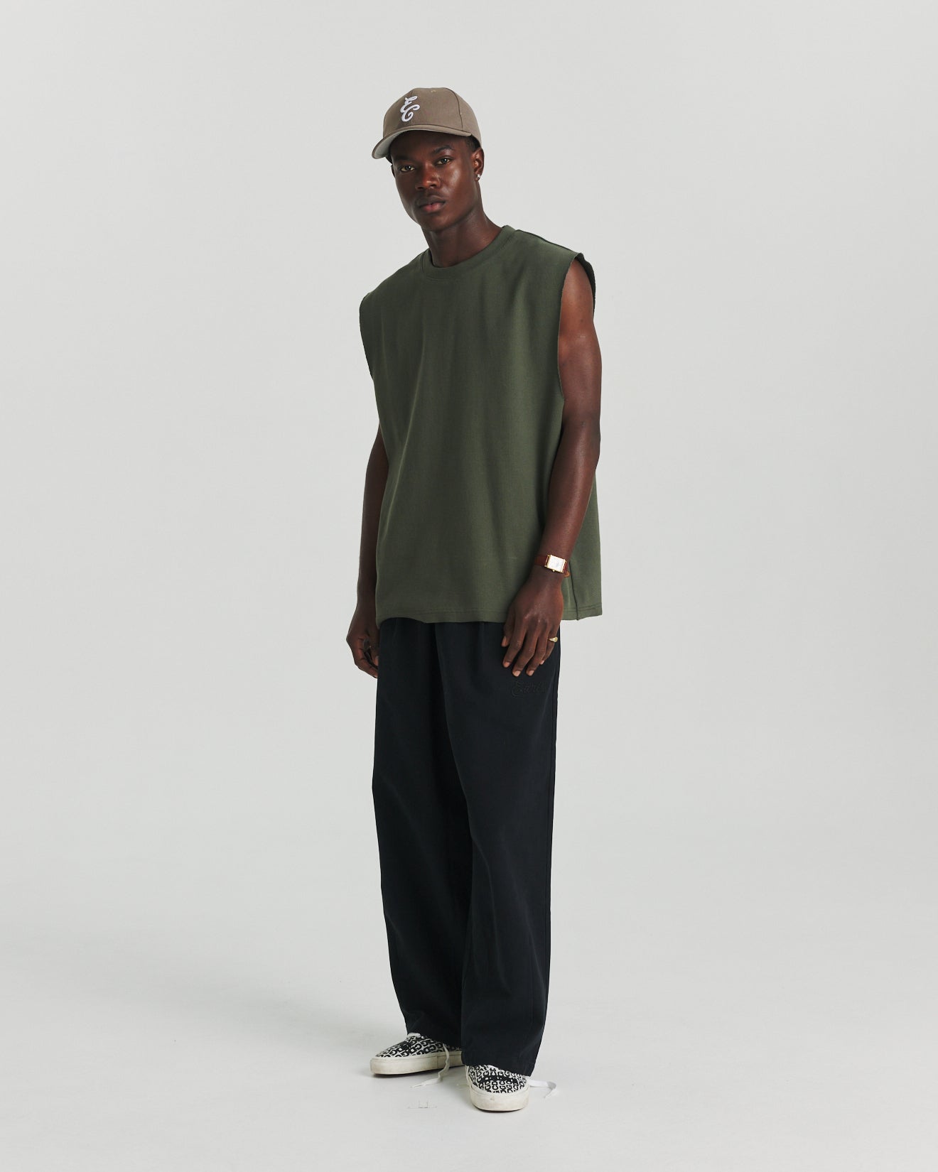 Distressed Rib Tank - Khaki