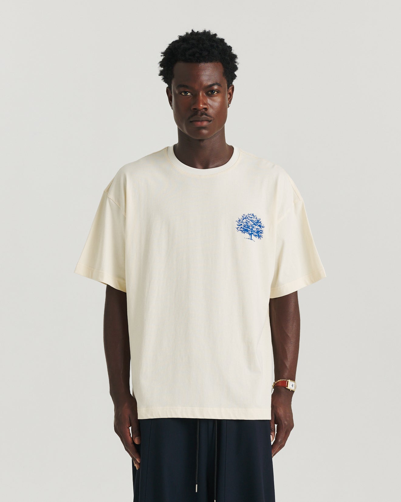 Family Owned Tee - Off White/Blue
