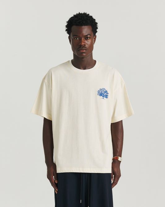 Family Owned Tee - Off White/Blue