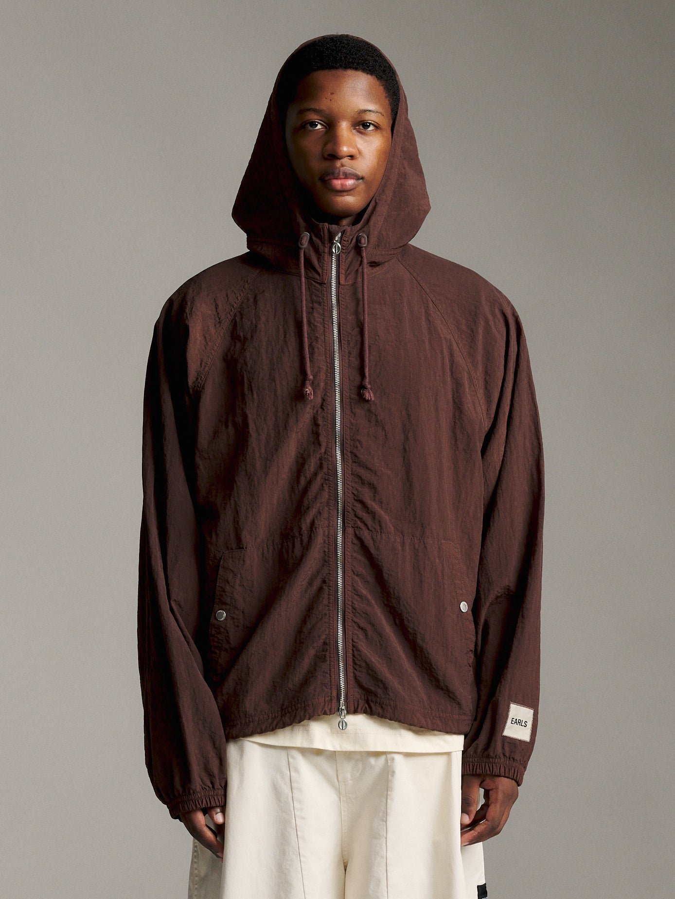 Nylon Zip Hood - Chocolate