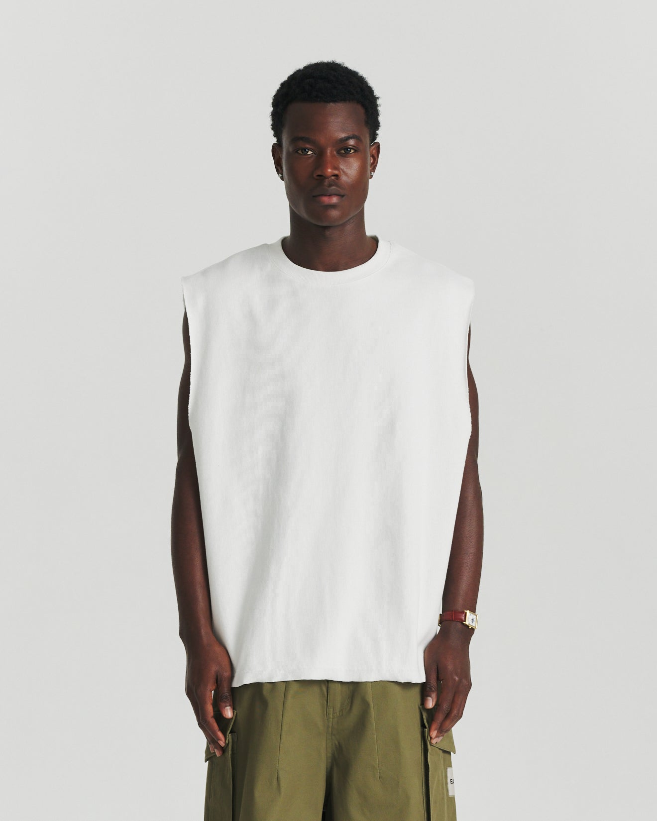 Distressed Rib Tank - White