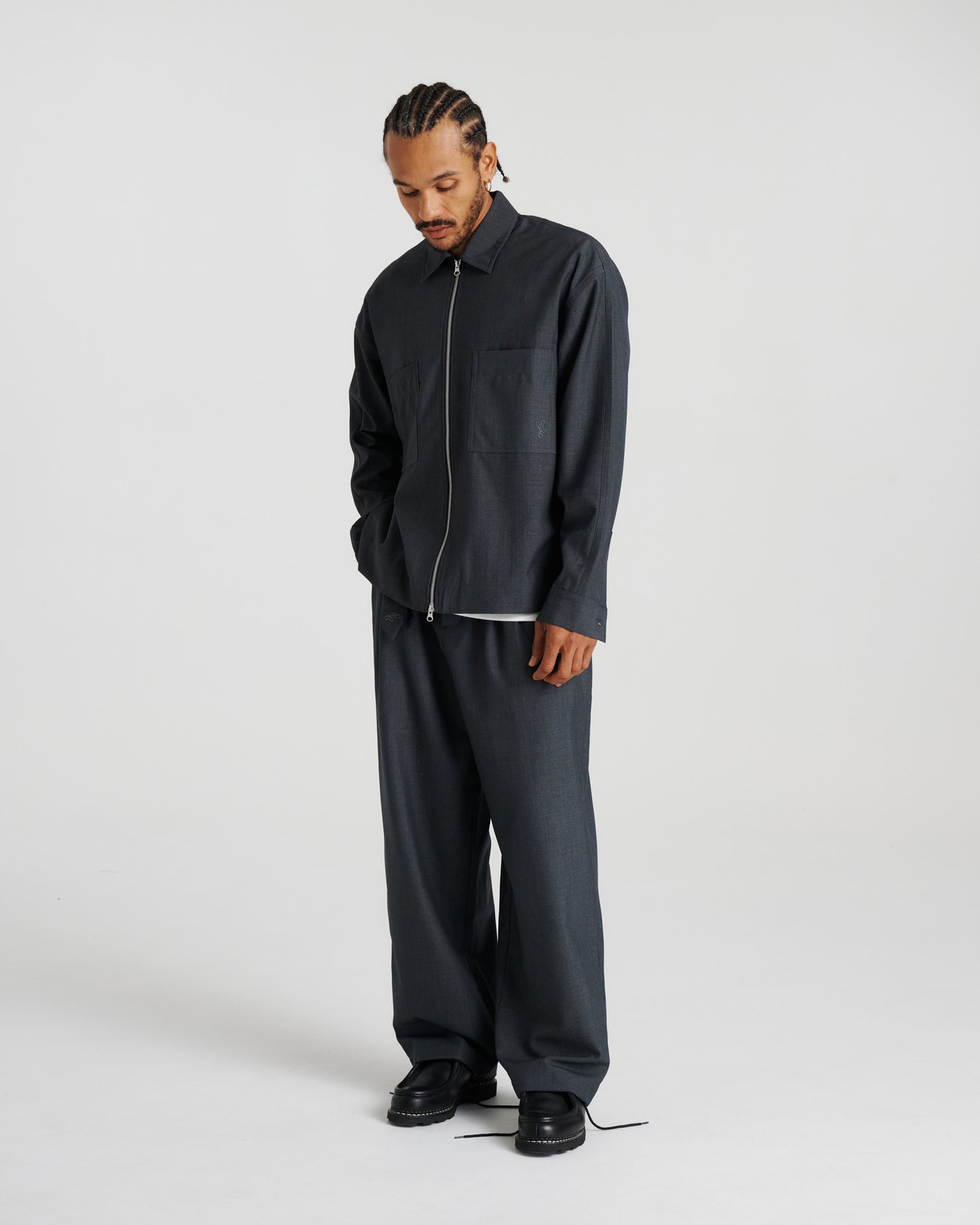 Zip Wool Shirt - Charcoal