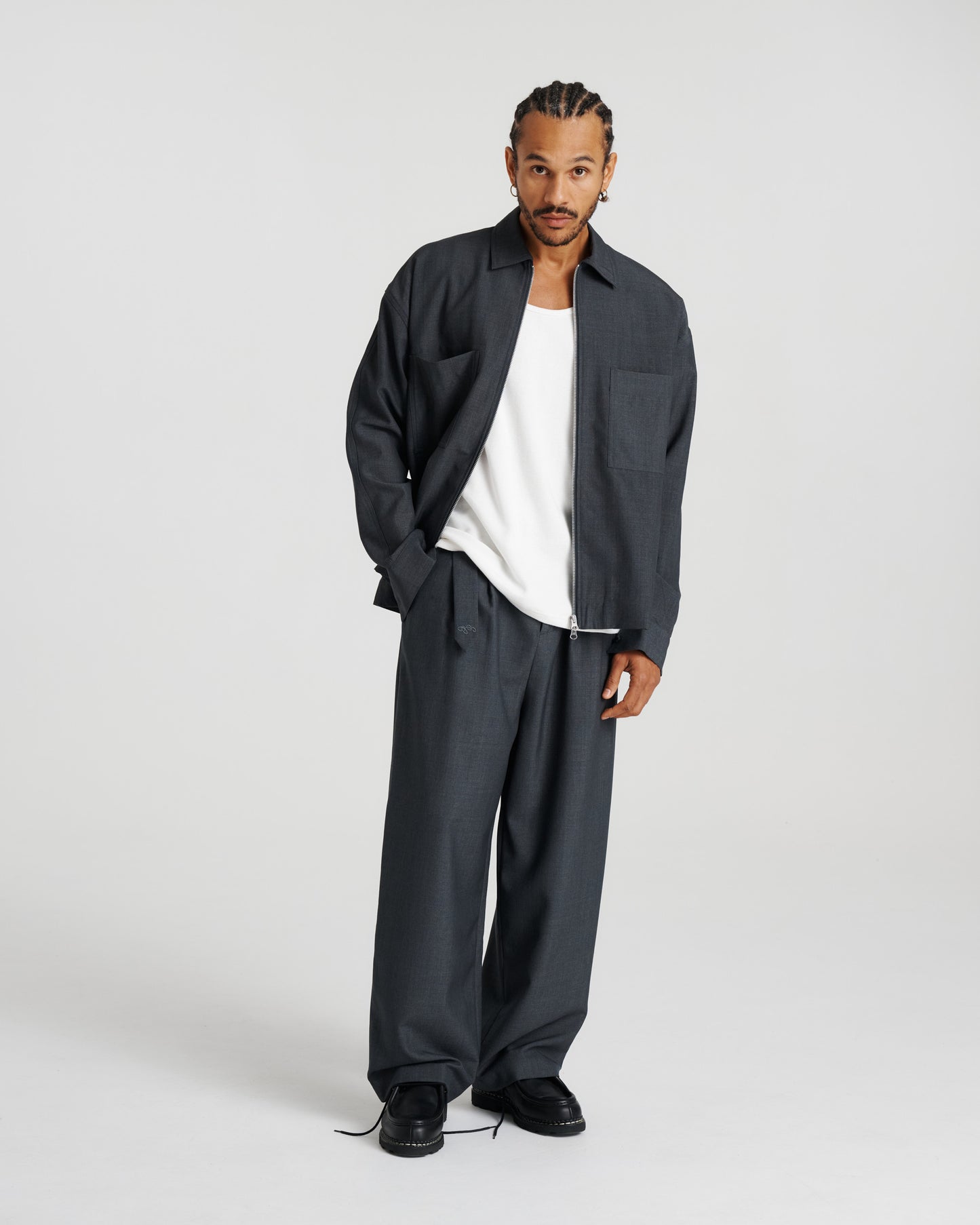 Twin Pleat Wool Trouser - Charcoal