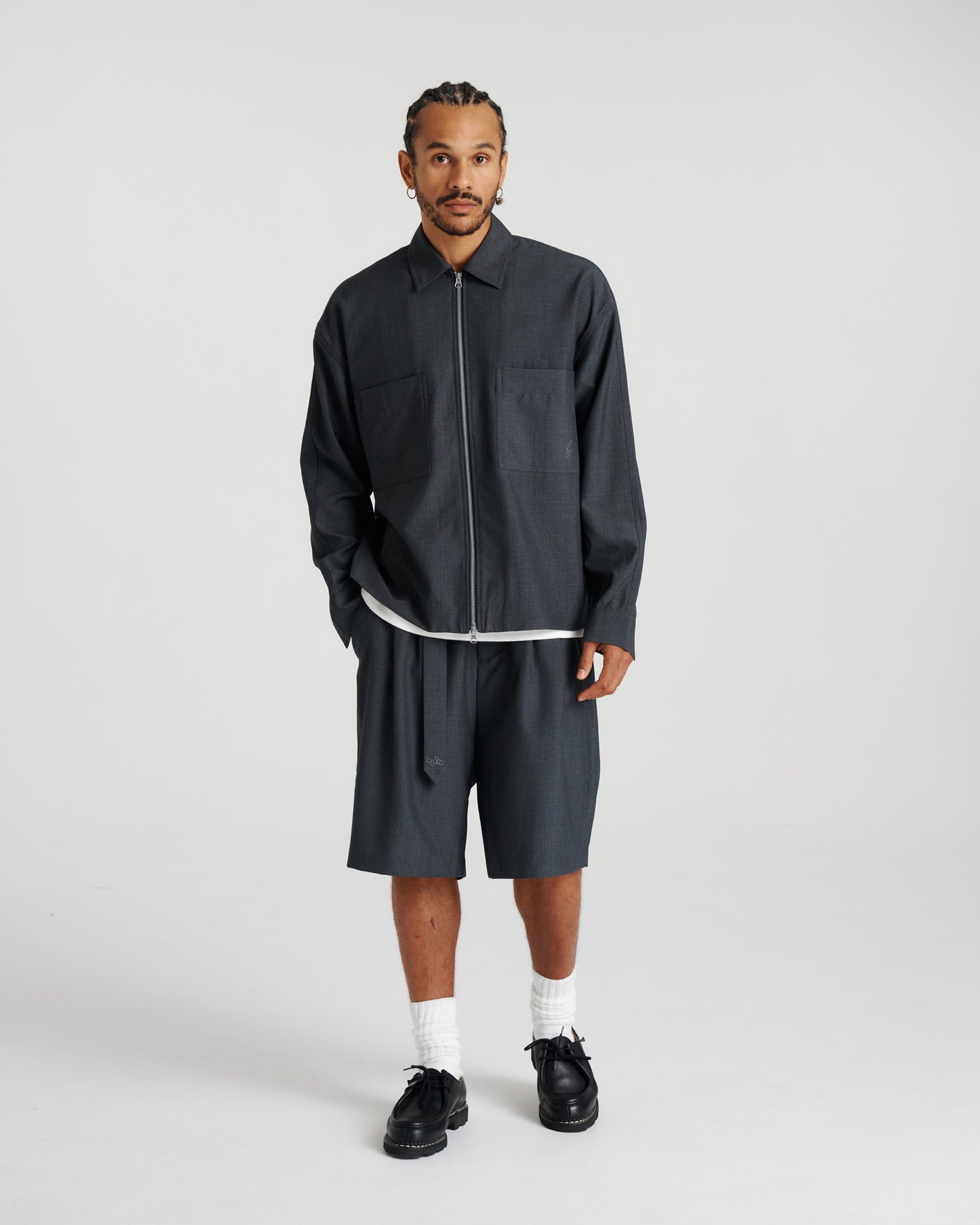 Twin Pleat Wool Short - Charcoal