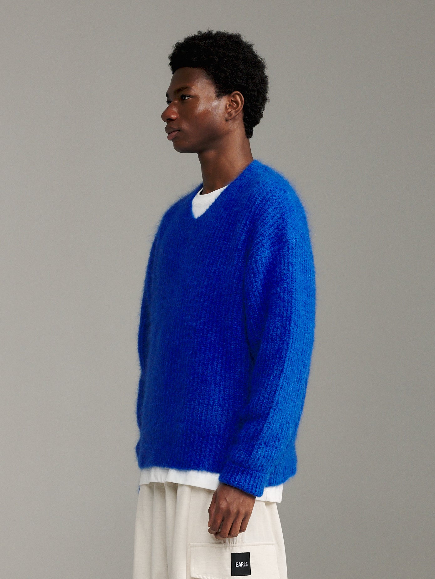 V-Neck Mohair Knit - Cobalt