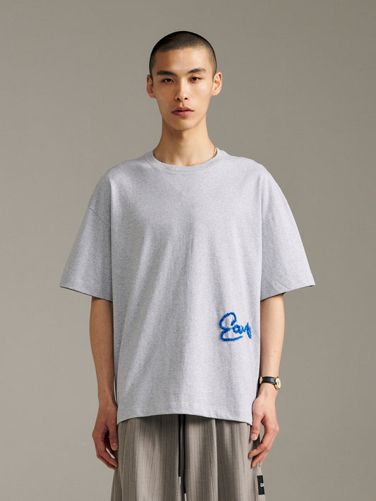 Rough Embroidery Tee - Grey Marle