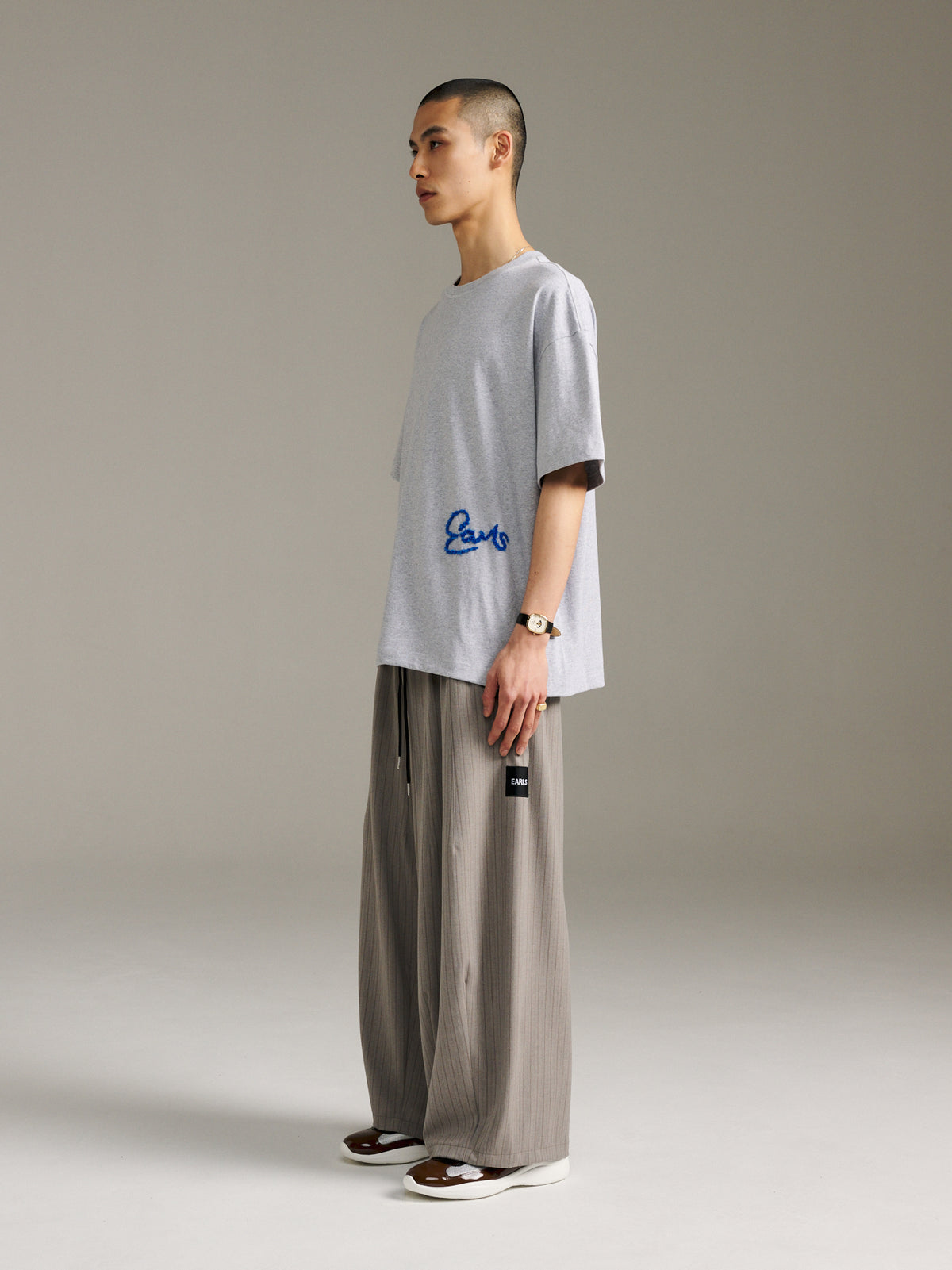 Rough Embroidery Tee - Grey Marle