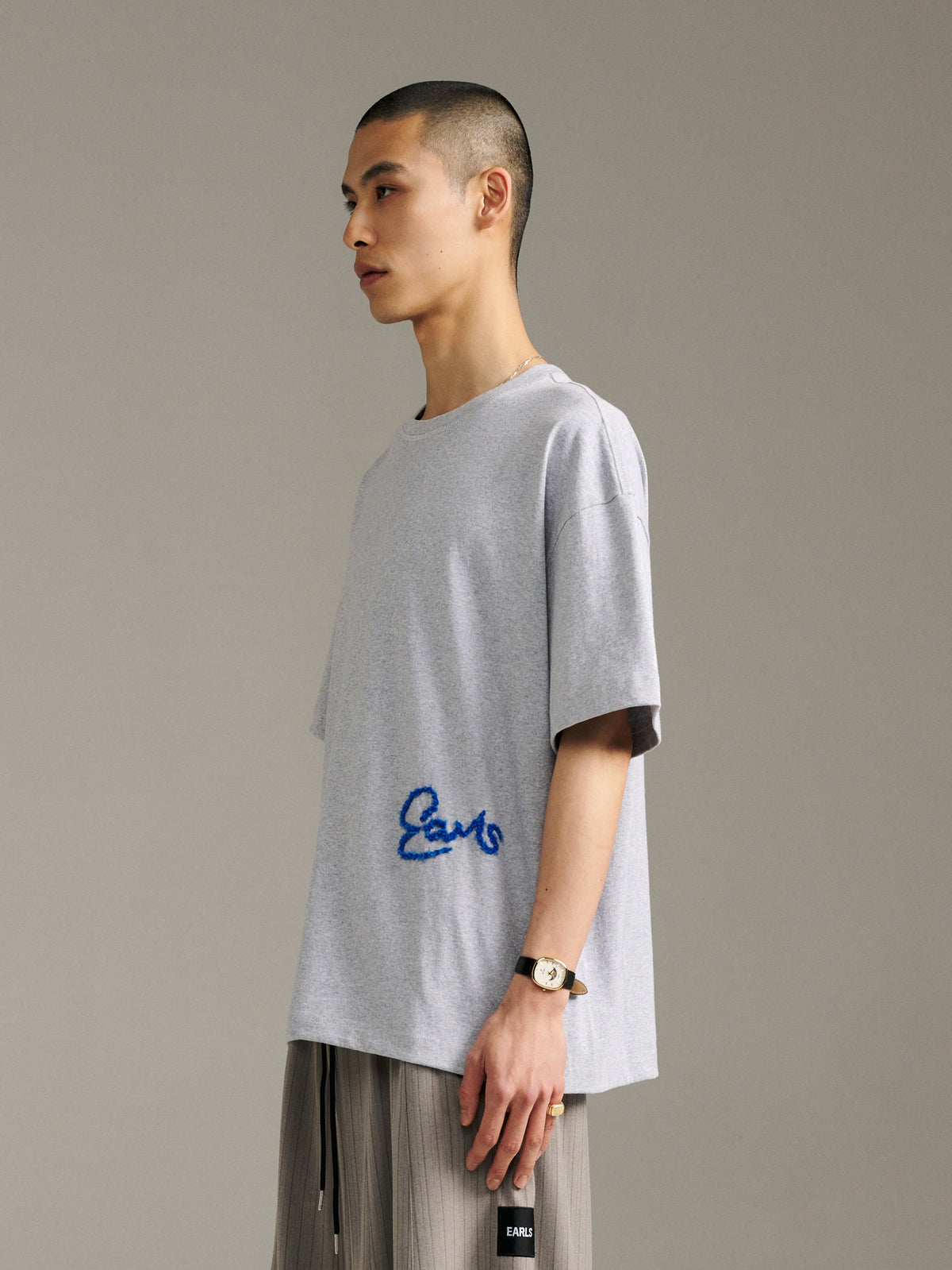 Rough Embroidery Tee - Grey Marle