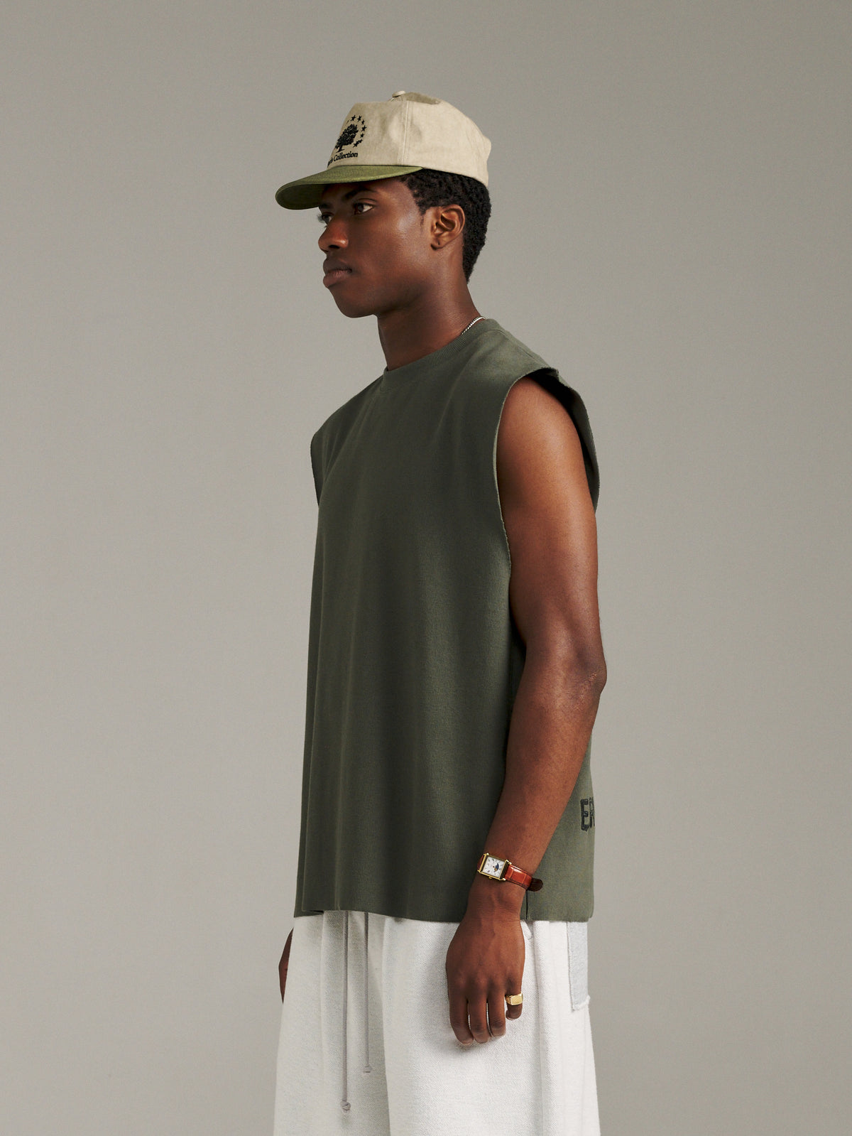 Boxy Rib Tank - Khaki