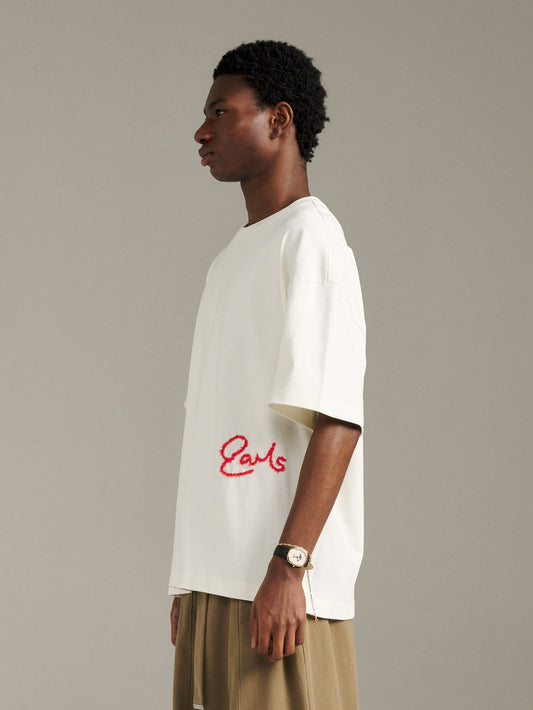 Rough Embroidery Tee - White