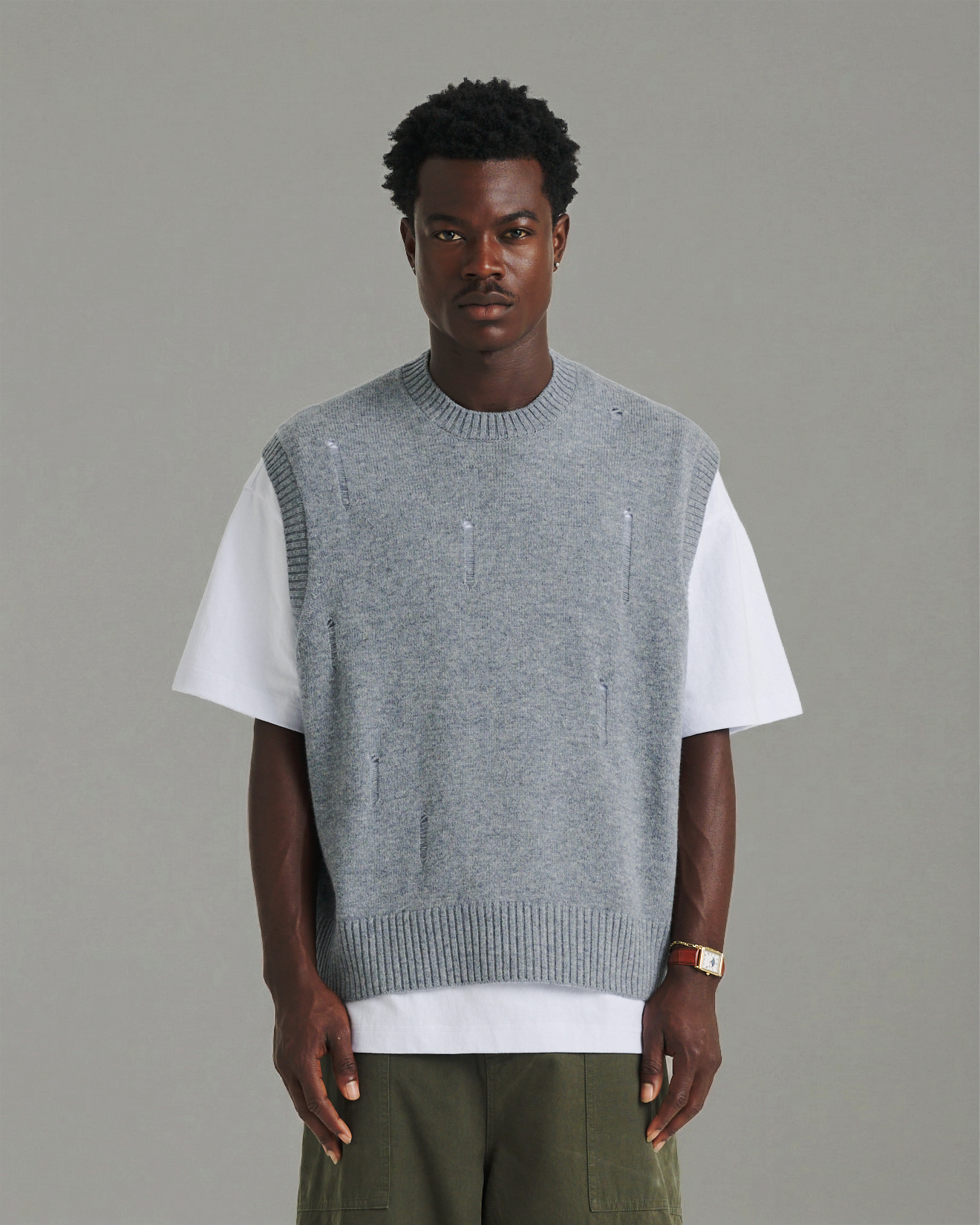 Distressed Knit Tank - Grey Marle